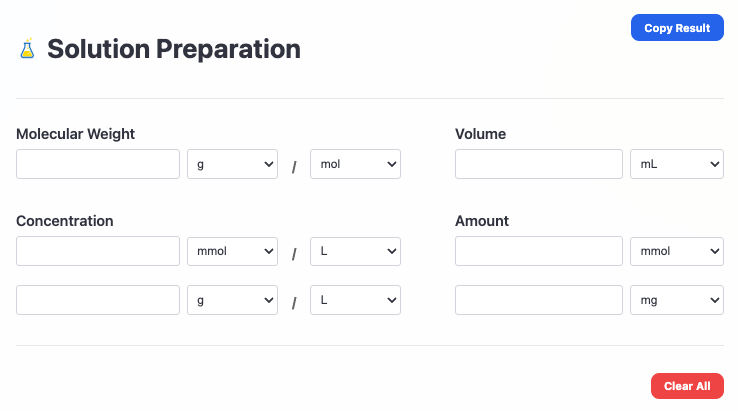 溶液配制计算器预览