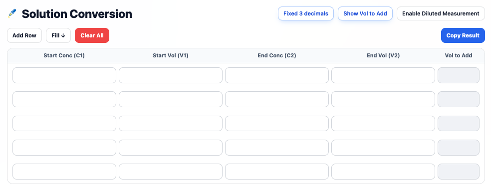 溶液换算计算器预览