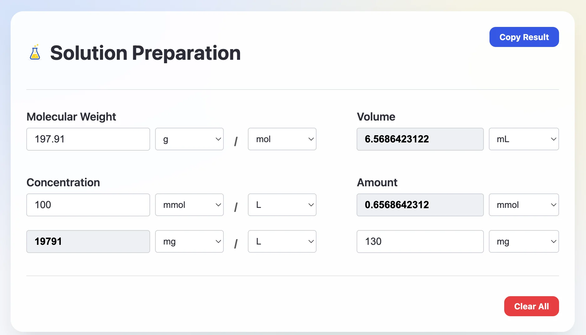 Solution Preparation calculator