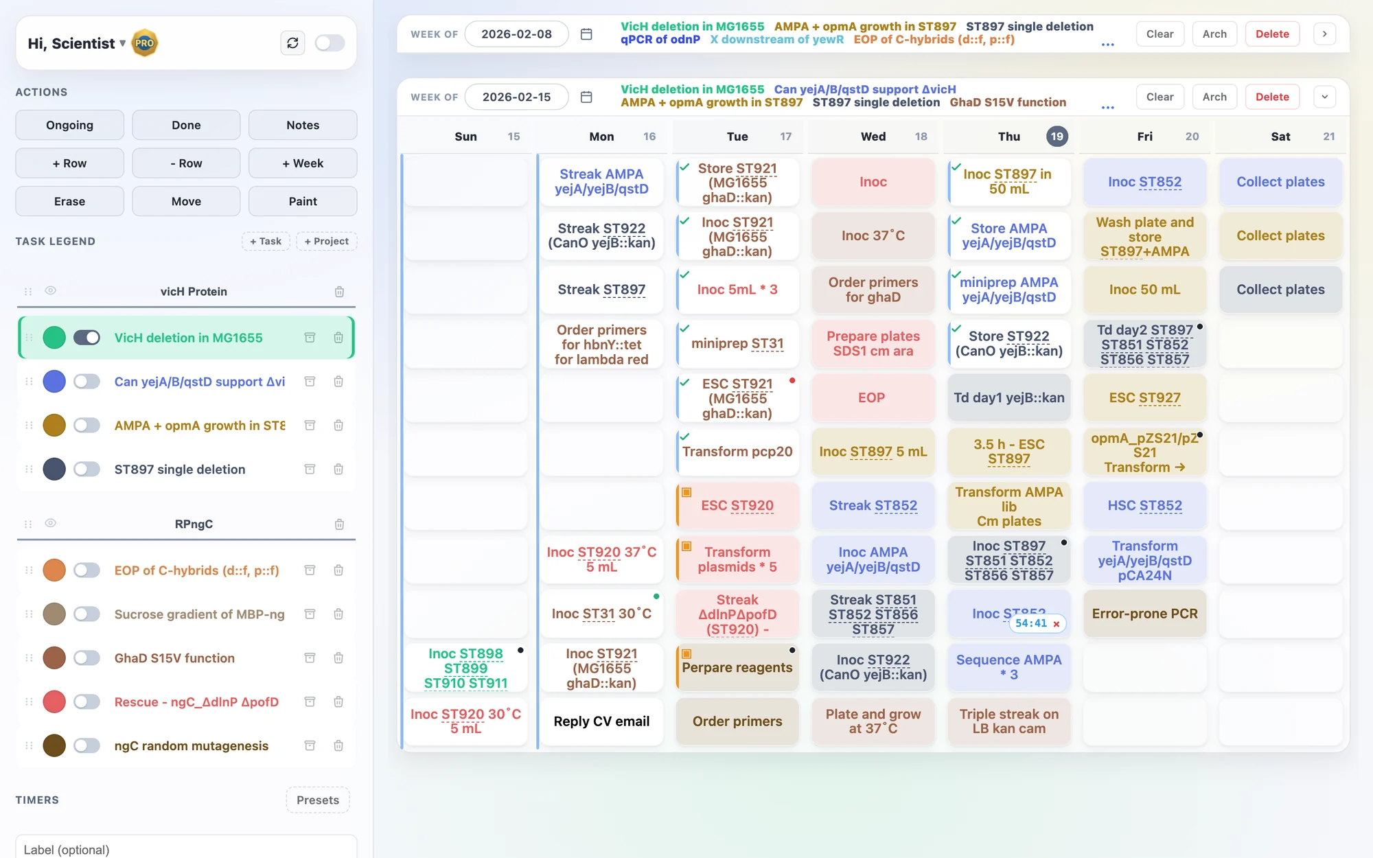 Planner week view with color-coded tasks