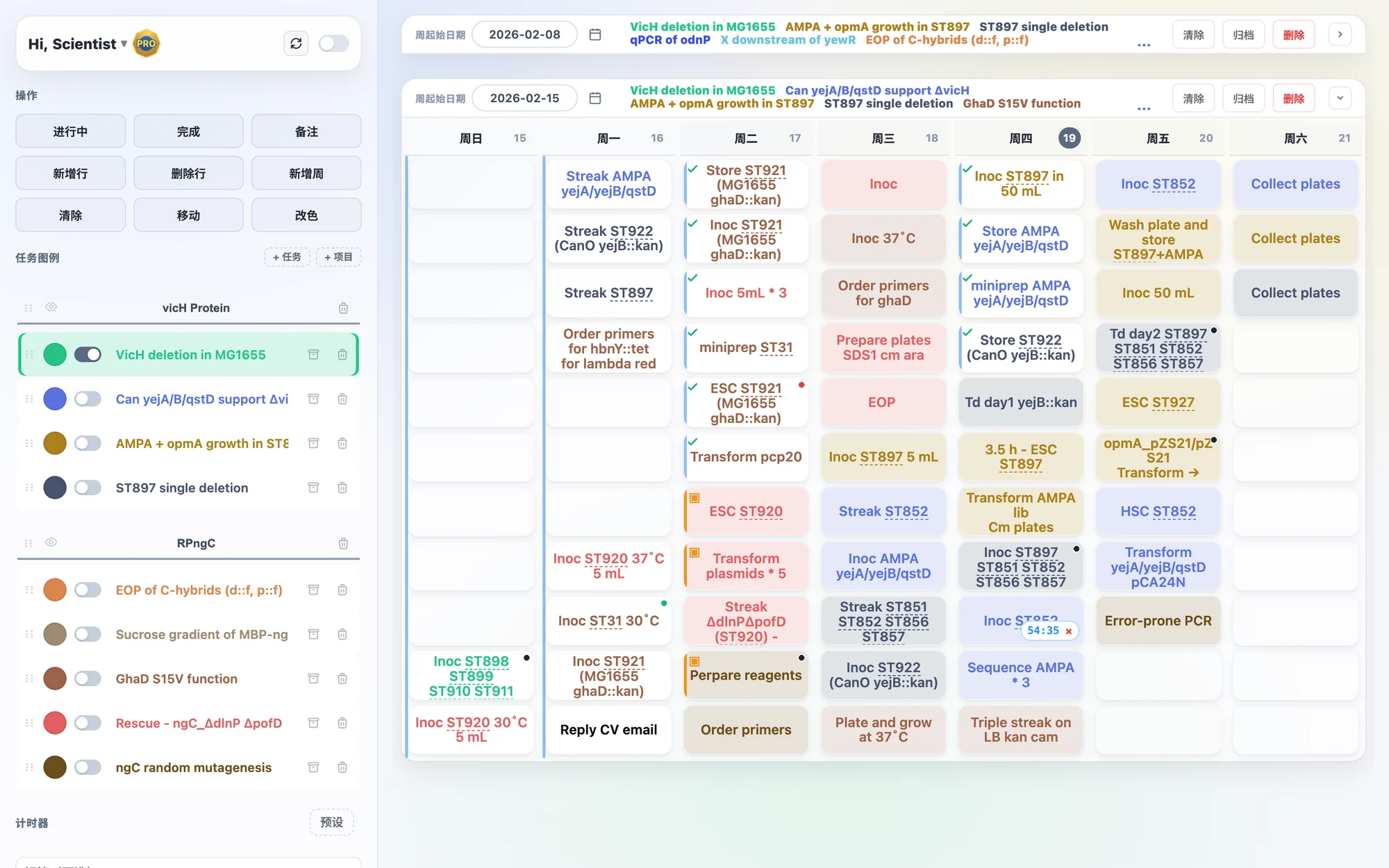 细胞格周视图，不同任务用不同颜色区分